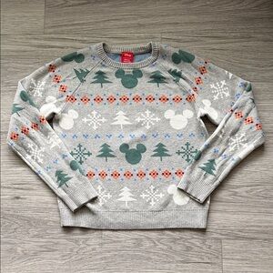 Disney Gray Crewneck Christmas Holiday Winter Sweater with Mickeys Size 10